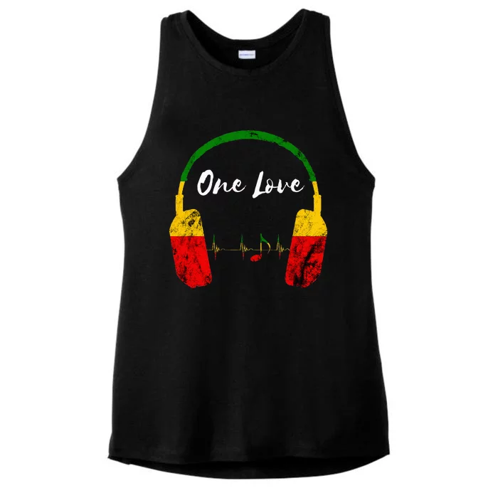 Rasta Reggae Music Headphones Jamaican Pride One Love Ladies Tri-Blend Wicking Tank