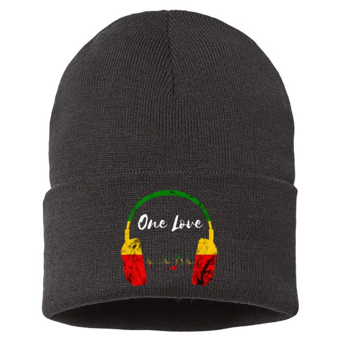 Rasta Reggae Music Headphones Jamaican Pride One Love Sustainable Knit Beanie