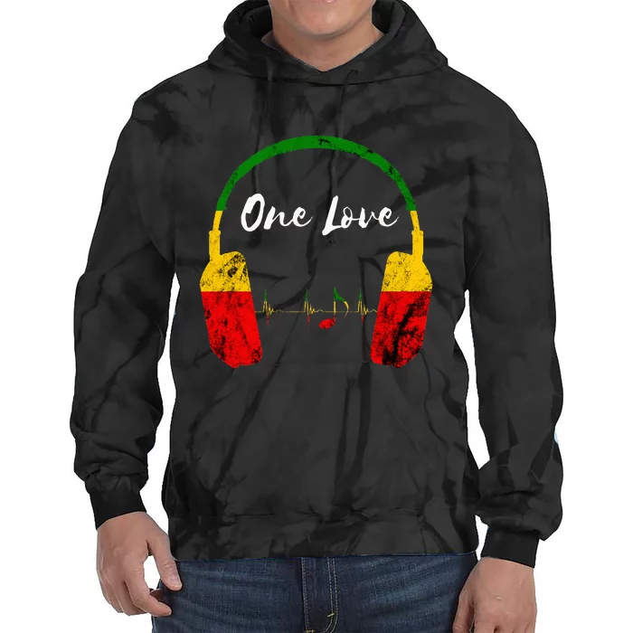 Rasta Reggae Music Headphones Jamaican Pride One Love Tie Dye Hoodie