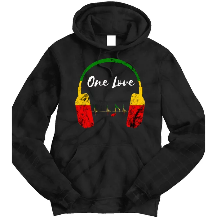 Rasta Reggae Music Headphones Jamaican Pride One Love Tie Dye Hoodie