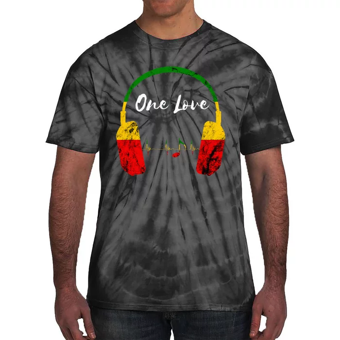 Rasta Reggae Music Headphones Jamaican Pride One Love Tie-Dye T-Shirt