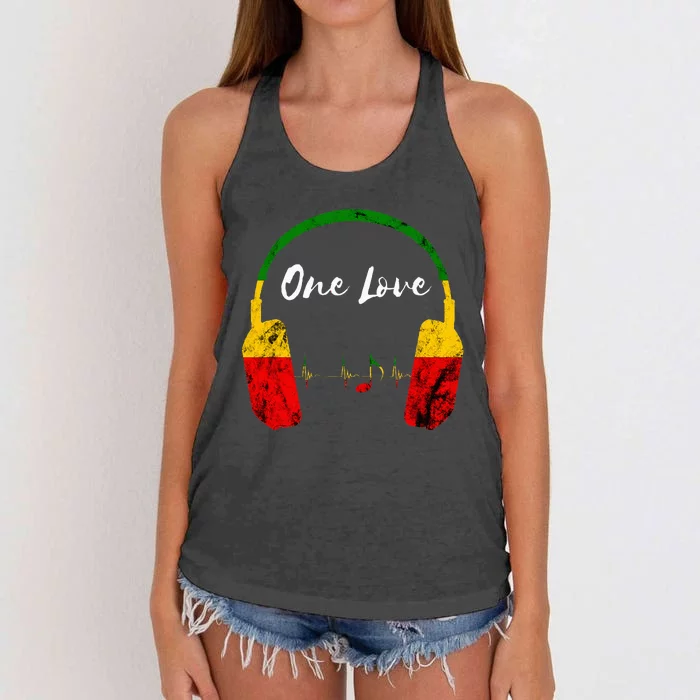 Rasta Reggae Music Headphones Jamaican Pride One Love Women's Knotted Racerback Tank