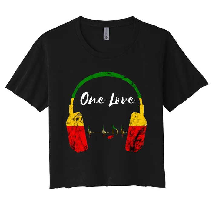 Rasta Reggae Music Headphones Jamaican Pride One Love Women's Crop Top Tee