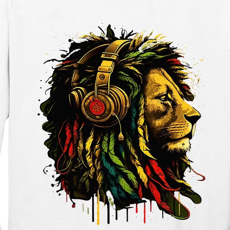 Rasta Reggae Music Headphones Jamaican Pride Lion Of Judah Long Sleeve Shirt