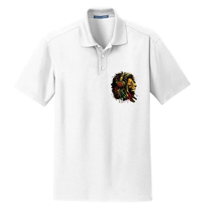 Rasta Reggae Music Headphones Jamaican Pride Lion Of Judah Dry Zone Grid Performance Polo