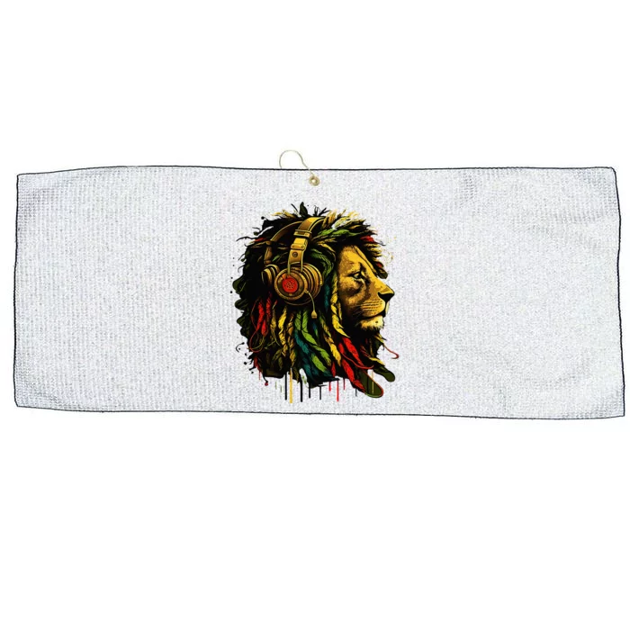 Rasta Reggae Music Headphones Jamaican Pride Lion Of Judah Large Microfiber Waffle Golf Towel