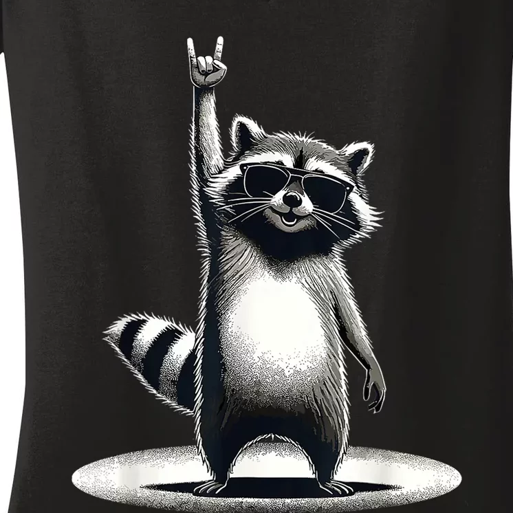 Raccoon Rock Music Racoon Musci Lover Women's V-Neck T-Shirt