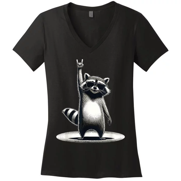 Raccoon Rock Music Racoon Musci Lover Women's V-Neck T-Shirt