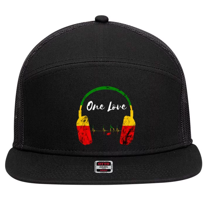 Rasta Reggae Music Headphones Jamaican Pride One Love 7 Panel Mesh Trucker Snapback Hat