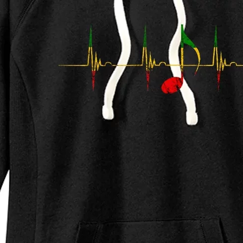 Rasta Reggae Music Notes Heartbeat EKG Pulse Clefs Women's Fleece Hoodie