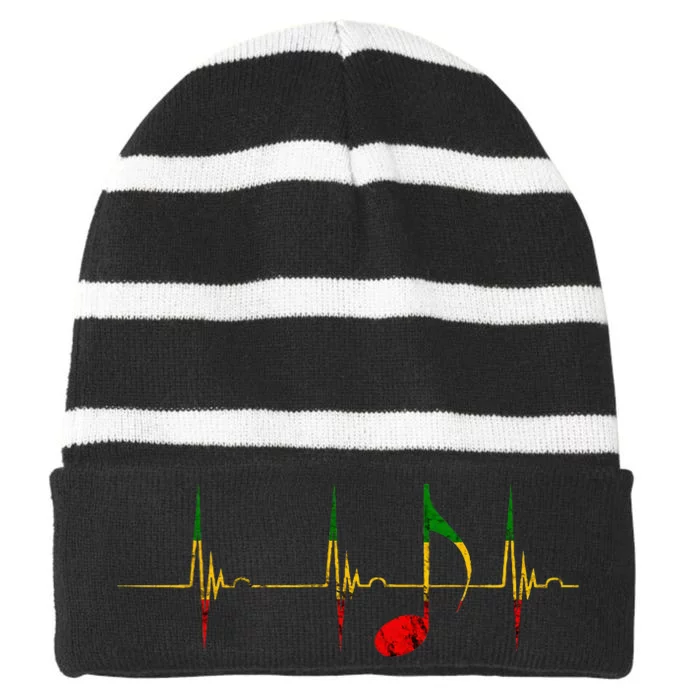 Rasta Reggae Music Notes Heartbeat EKG Pulse Clefs Striped Beanie with Solid Band