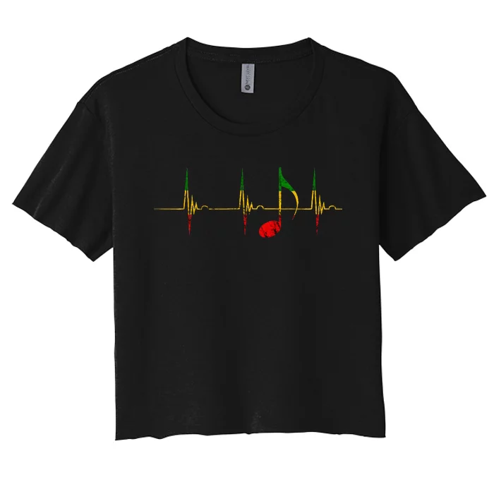 Rasta Reggae Music Notes Heartbeat EKG Pulse Clefs Women's Crop Top Tee