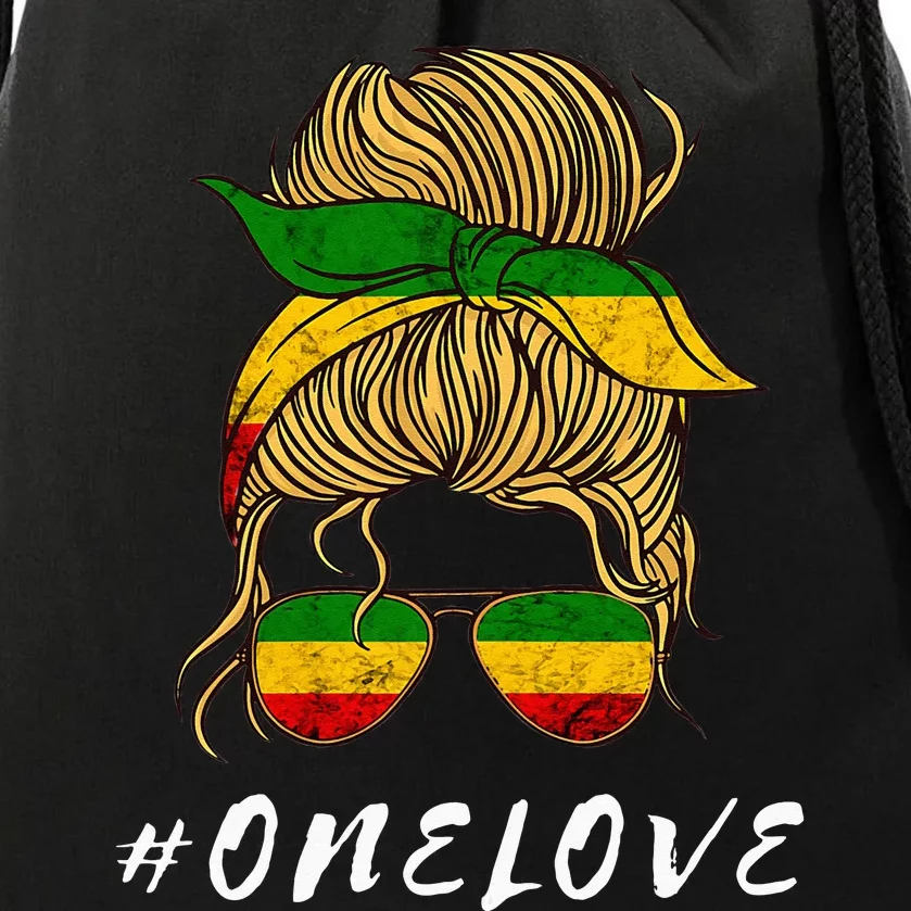 Rasta Reggae Music One Love Messy Bun Hair Jamaica Rastafari Drawstring Bag