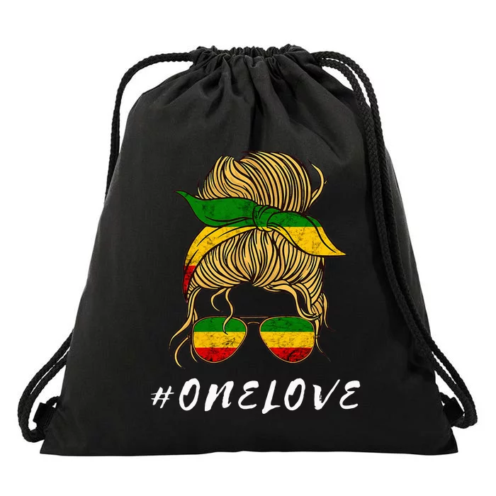 Rasta Reggae Music One Love Messy Bun Hair Jamaica Rastafari Drawstring Bag