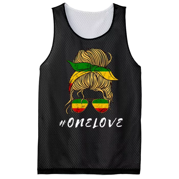 Rasta Reggae Music One Love Messy Bun Hair Jamaica Rastafari Mesh Reversible Basketball Jersey Tank