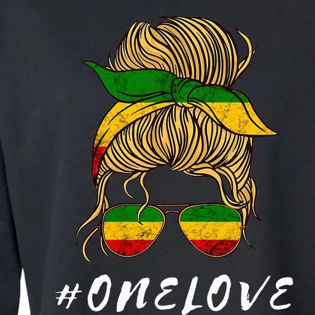 Rasta Reggae Music One Love Messy Bun Hair Jamaica Rastafari Cropped Pullover Crew