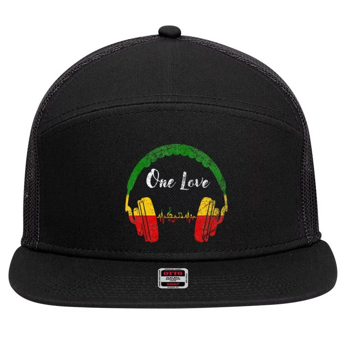 Rasta Reggae Music Headphones Jamaican Pride One Love 7 Panel Mesh Trucker Snapback Hat