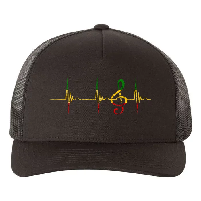 Rasta Reggae Music Note Rastafari Roots Heartbeat EKG Pulse Yupoong Adult 5-Panel Trucker Hat