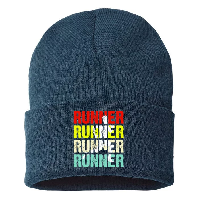 Runner Running Marathoner Retro Vintage Sustainable Knit Beanie