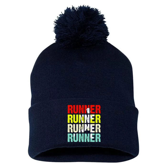 Runner Running Marathoner Retro Vintage Pom Pom 12in Knit Beanie