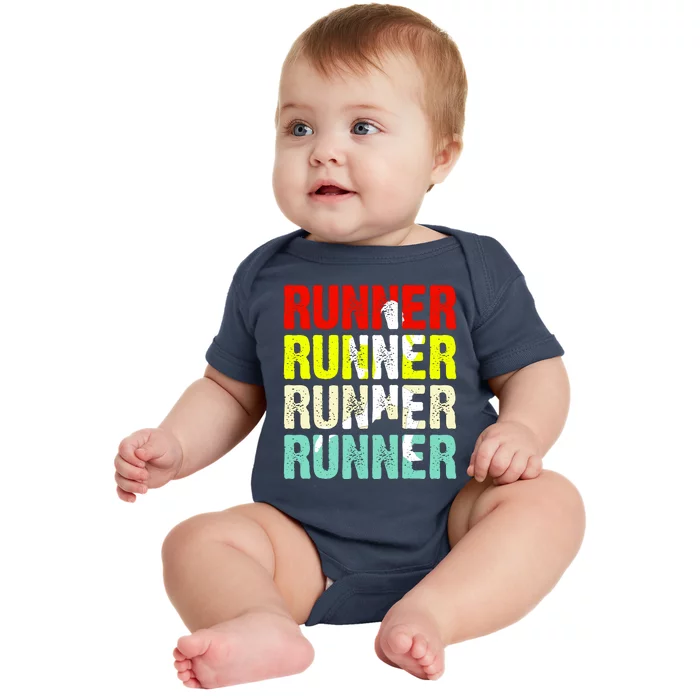 Runner Running Marathoner Retro Vintage Baby Bodysuit