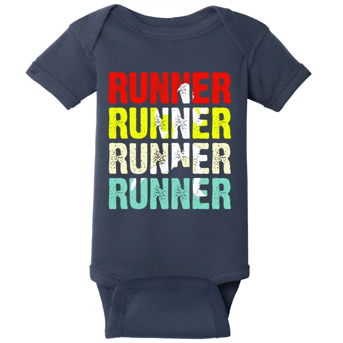 Runner Running Marathoner Retro Vintage Baby Bodysuit