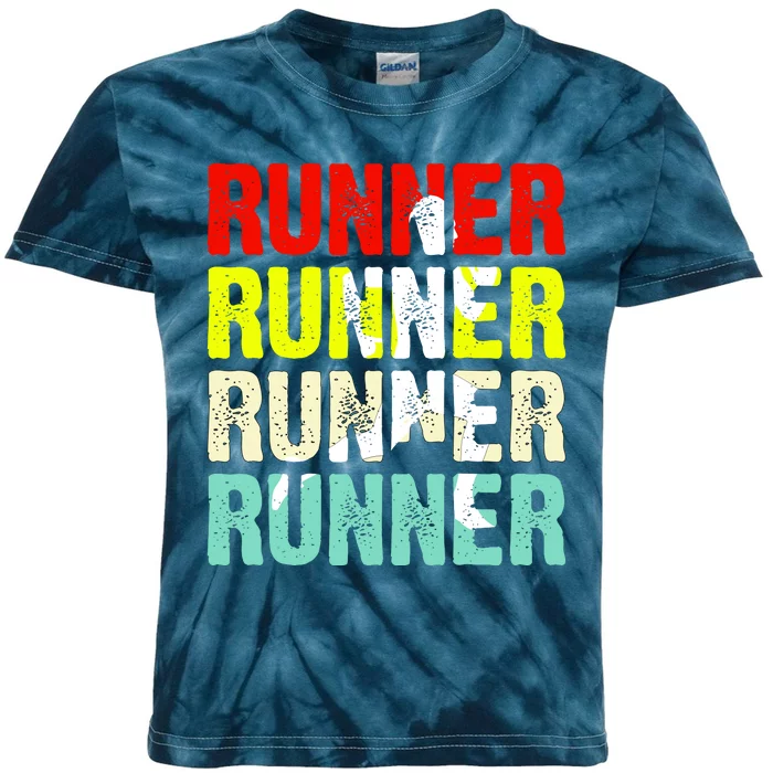 Runner Running Marathoner Retro Vintage Kids Tie-Dye T-Shirt