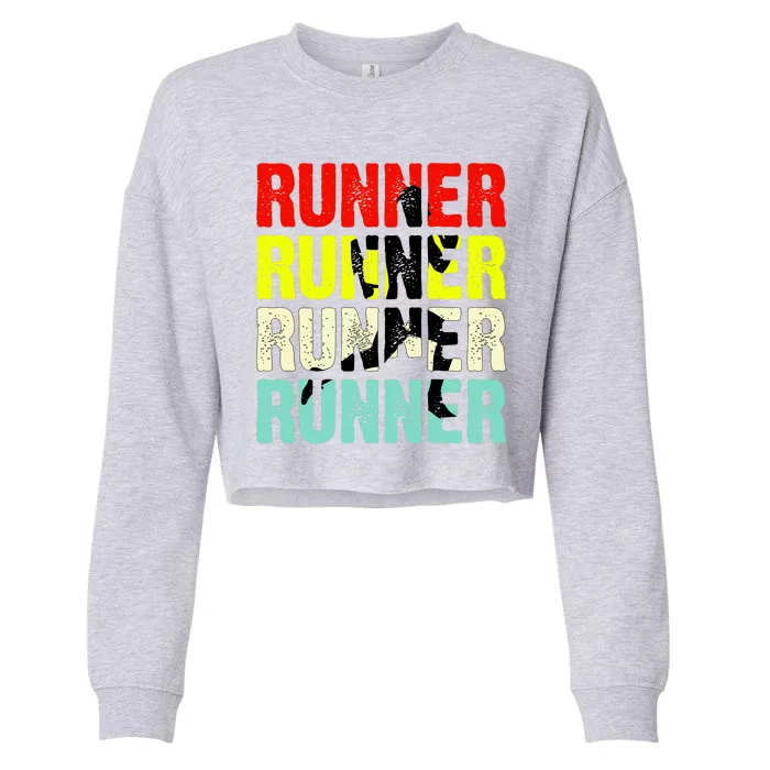 Runner Running Marathoner Retro Vintage Cropped Pullover Crew