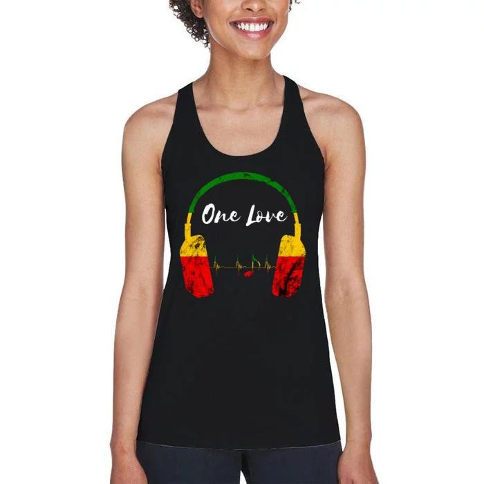 Rasta Reggae Music Headphones Jamaican Pride One Love Women's Racerback Tank