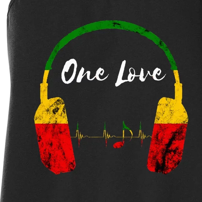 Rasta Reggae Music Headphones Jamaican Pride One Love Women's Racerback Tank