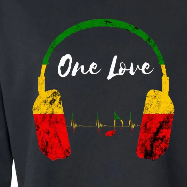 Rasta Reggae Music Headphones Jamaican Pride One Love Cropped Pullover Crew