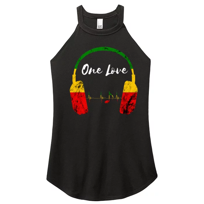 Rasta Reggae Music Headphones Jamaican Pride One Love Women’s Perfect Tri Rocker Tank