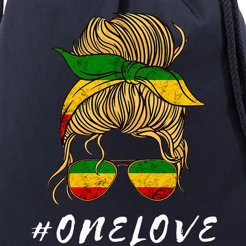 Rasta Reggae Music One Love Messy Bun Hair Jamaica Rastafari Drawstring Bag