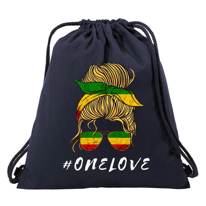 Rasta Reggae Music One Love Messy Bun Hair Jamaica Rastafari Drawstring Bag