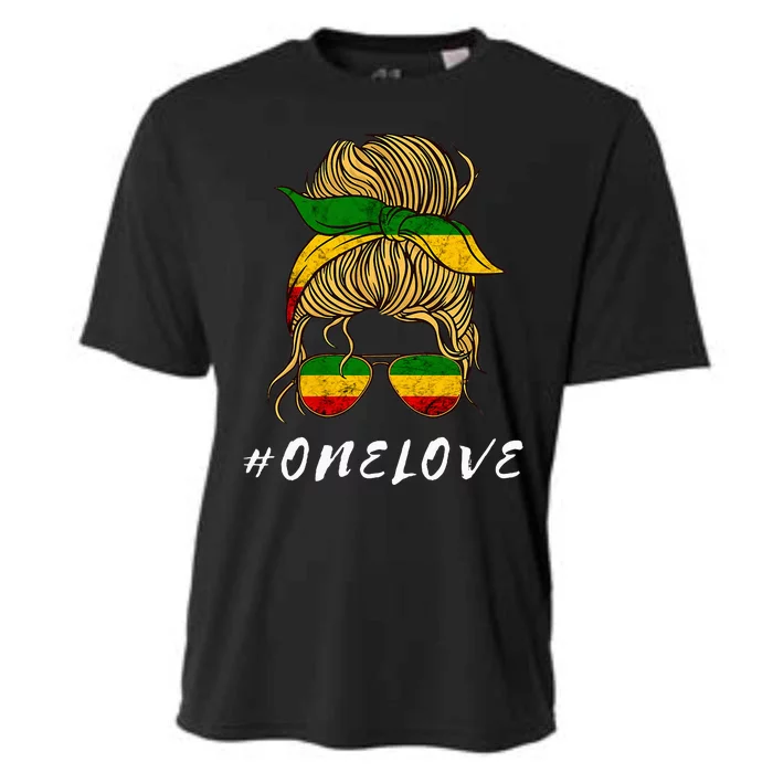 Rasta Reggae Music One Love Messy Bun Hair Jamaica Rastafari Cooling Performance Crew T-Shirt