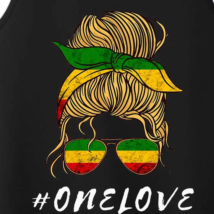 Rasta Reggae Music One Love Messy Bun Hair Jamaica Rastafari Performance Tank