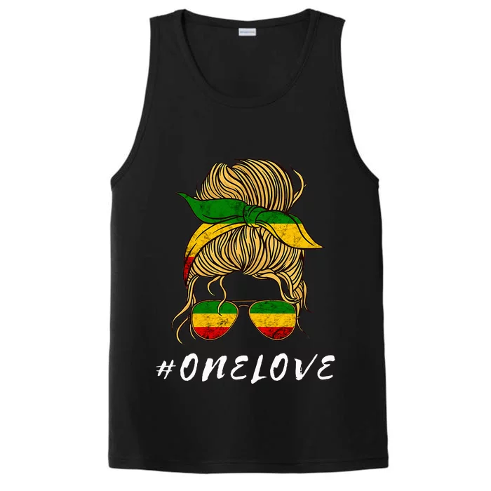 Rasta Reggae Music One Love Messy Bun Hair Jamaica Rastafari Performance Tank