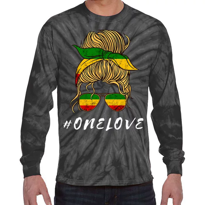 Rasta Reggae Music One Love Messy Bun Hair Jamaica Rastafari Tie-Dye Long Sleeve Shirt