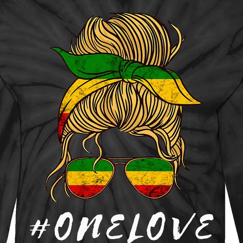 Rasta Reggae Music One Love Messy Bun Hair Jamaica Rastafari Tie-Dye Long Sleeve Shirt