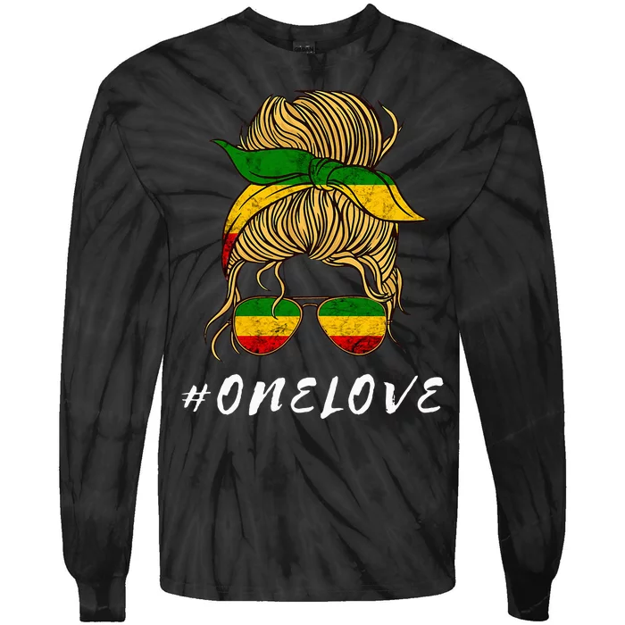 Rasta Reggae Music One Love Messy Bun Hair Jamaica Rastafari Tie-Dye Long Sleeve Shirt