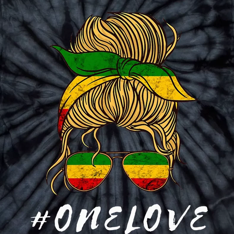 Rasta Reggae Music One Love Messy Bun Hair Jamaica Rastafari Tie-Dye T-Shirt