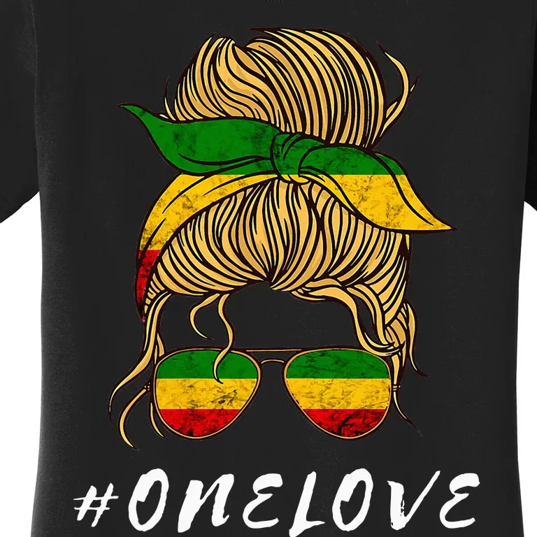 Rasta Reggae Music One Love Messy Bun Hair Jamaica Rastafari Women's T-Shirt