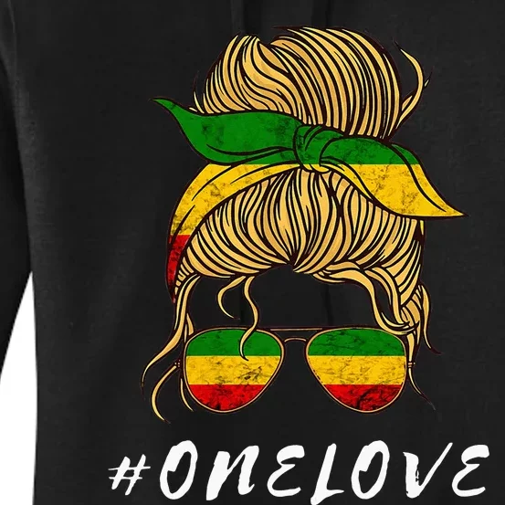 Rasta Reggae Music One Love Messy Bun Hair Jamaica Rastafari Women's Pullover Hoodie