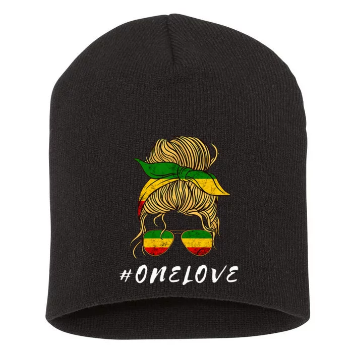 Rasta Reggae Music One Love Messy Bun Hair Jamaica Rastafari Short Acrylic Beanie