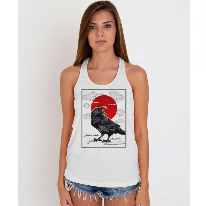 Raven Red Moon Anime Japanese Art Women's Knotted Racerback Tank