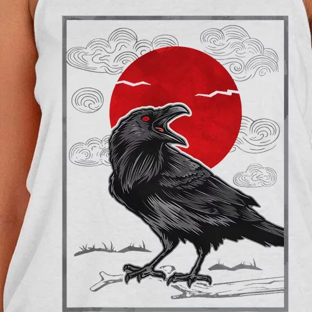 Raven Red Moon Anime Japanese Art Women's Knotted Racerback Tank