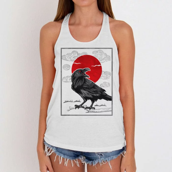 Raven Red Moon Anime Japanese Art Women's Knotted Racerback Tank