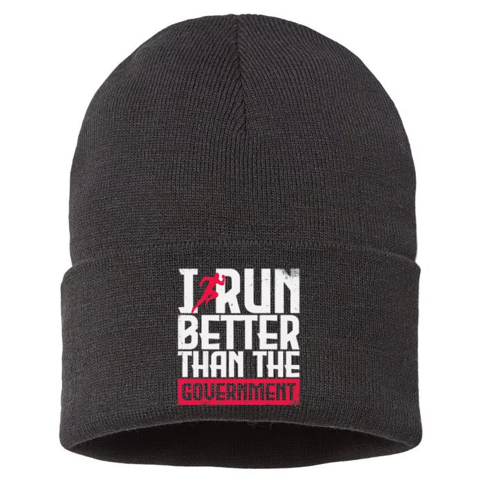 Running Runners Marathon I Run Better Than The Government Sustainable Knit Beanie