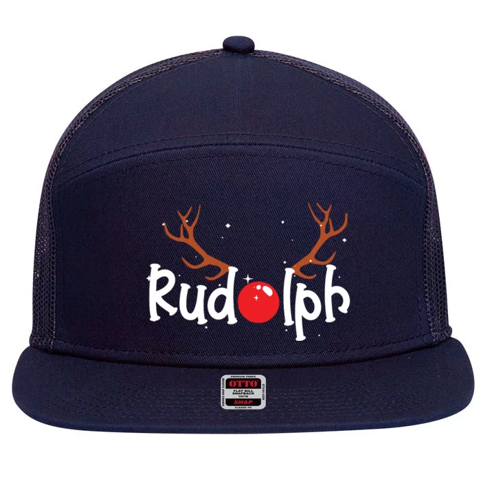 Rudolph Red Nose Reindeer Christmas Funny 7 Panel Mesh Trucker Snapback Hat