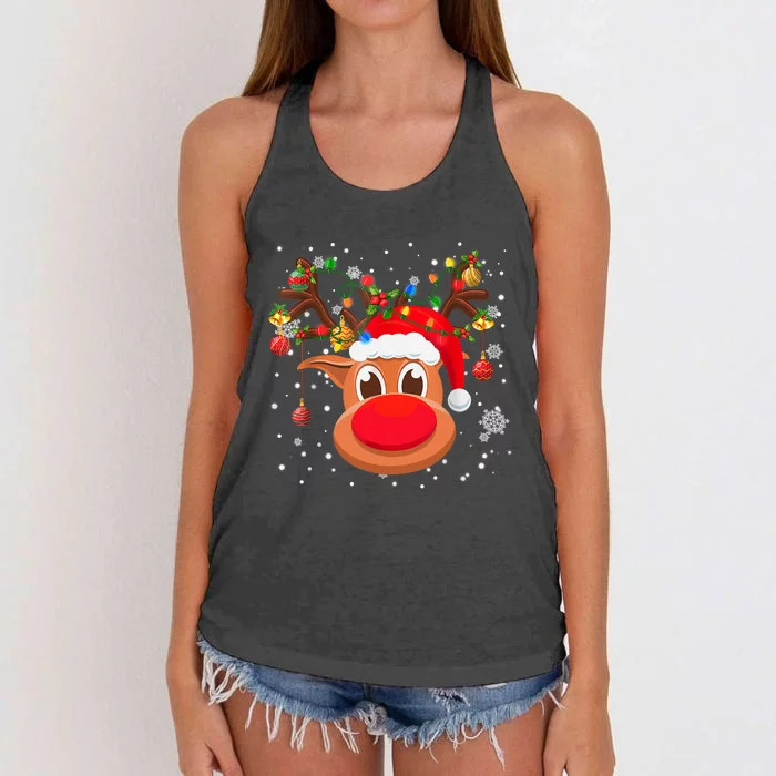 RUDOLPH Red Nose Reindeer TShirt Santa Christmas TShirt Women's Knotted Racerback Tank